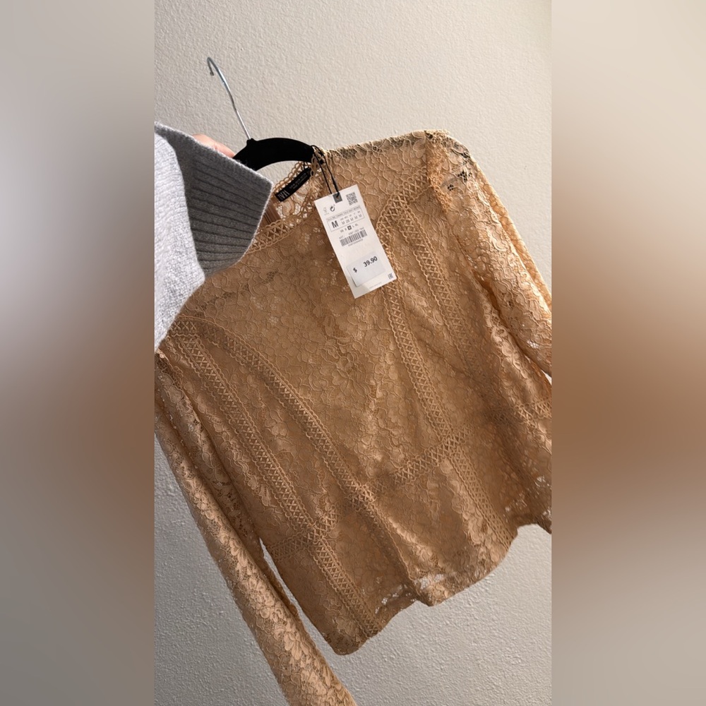 Zara Beige Lace Blouse